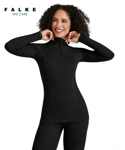 Термобелье Фуфайка женская Women longsleeve Zip Wool-Tech (Размер: L ; Состав: шерсть 56%; полиамид 42%; эластан 2%; Цвет: черный 3000;)